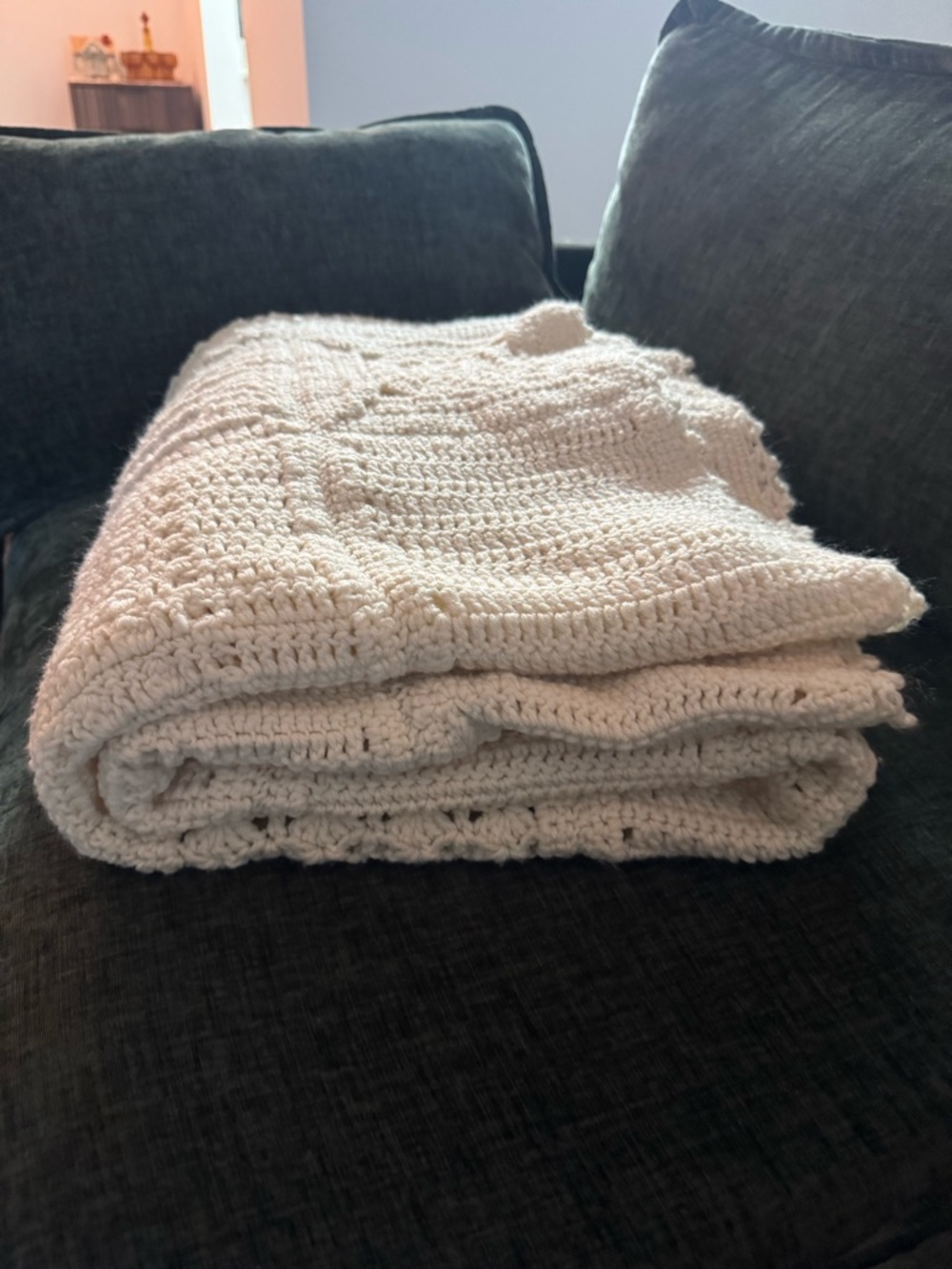 Handmade Cream Crochet Twin Size Afghan